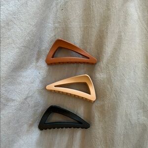 Set of Three Triangle Hair Clips in Black, Tan, and Brown